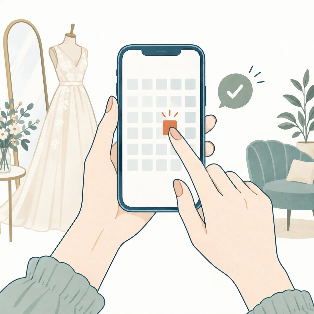スマートフォンで試着日時を予約するイメージ
